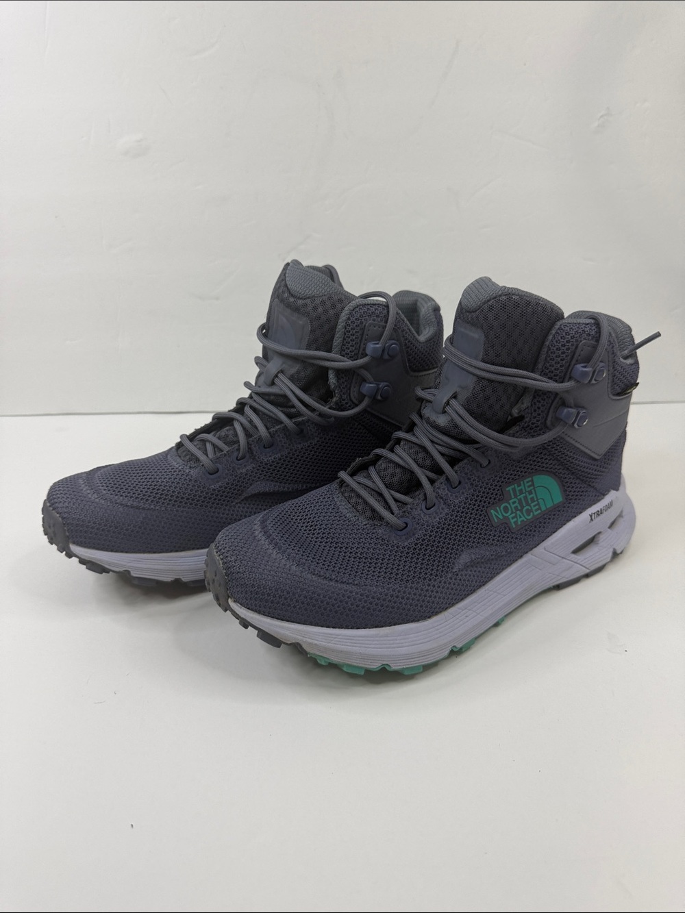 The North Face Women's Charcoal Gray Ankle Hiking Boots with Teal Logo
